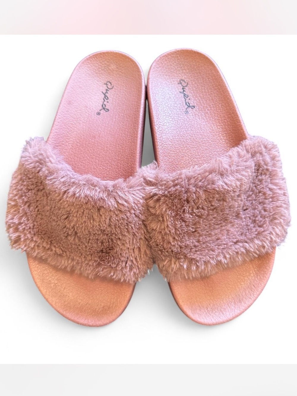 QUPID Pink Faux Fur Slide in Dusty Rose — 6